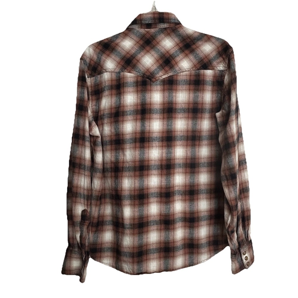 Wrangler Retro Western Shirt Men's M – Brown Plaid, Pearl Snap Buttons, Cotton - Picture 2 of 14
